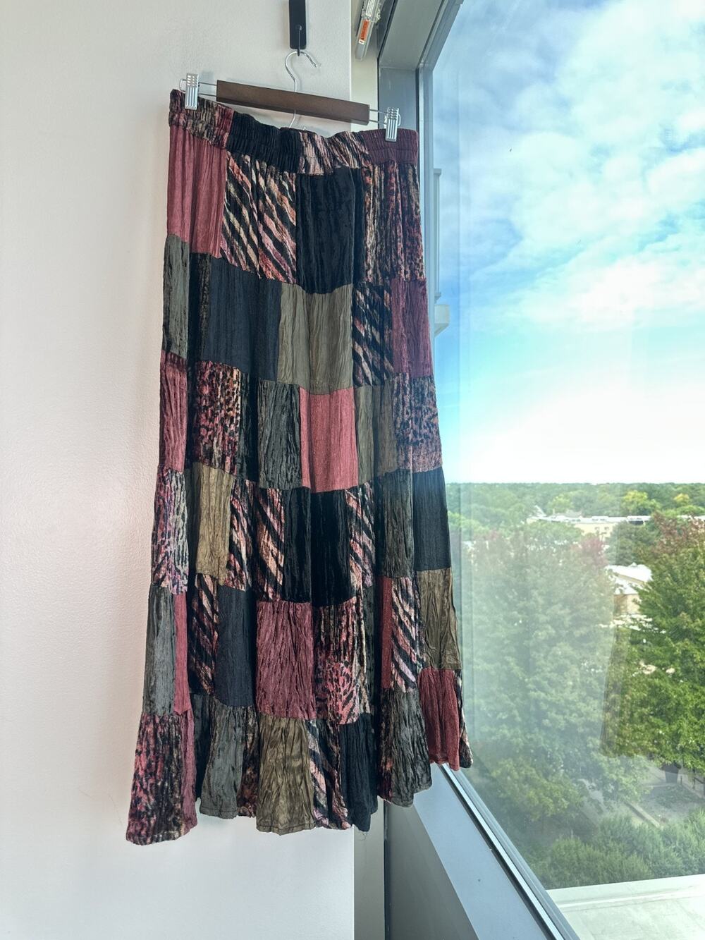 Phool Hippie Broomstick Cottagecore Crinkle Patchwork Maxi Skirt Sz M